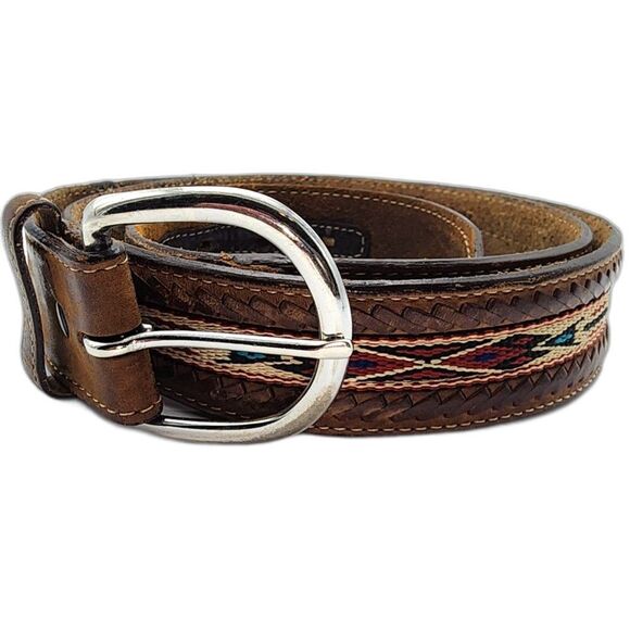Silver Creek Men's Brown Western Aztec Style Brown Leather Belt Sz 40 - Picture 1 of 7